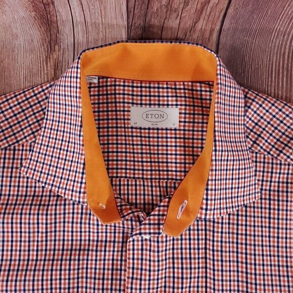 Eton Slim Fit Mens Size 43/17 Button Up Multicolor Check Long Sleeve Dress Shirt - Picture 7 of 16